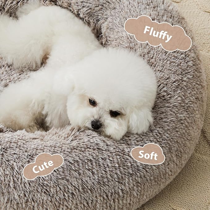 WNPETHOME Calming Dog Beds for Large Dogs Anti-Anxiety Donut Large pet Bed Fluffy Faux Fur Plush Dog BedWarming Cozy Soft Round Lagre Pet Beds for Jumbo Dogs Cat Cuddler Cushion Pad