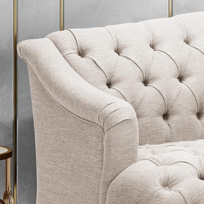Modern Wingback Tufted Velvet Loveseat 73.25 3 Seat Sofas Settee Bench Banquette Chesterfield Love Seat with High Back Thick Padded Cushioned Upholstered Couch for Living Room Victorian Beige