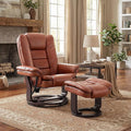 Argus Swivel Recliner with Ottoman PU Leather &amp Wood Base Reclining Chair with Footrest Ultra-Plush Double Foam for Living Room Bedroom and Office Set of 1