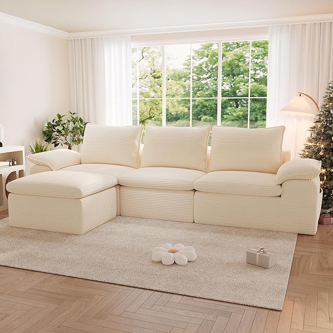 104 Cloud Sectional Couch Boneless Couches for Living Room L Shaped Couch with Ottoman Modular Sectional Sofa with Deep Seat Modern Boneless Sofa for Living Room No Assembly (Beige L-Shaped)