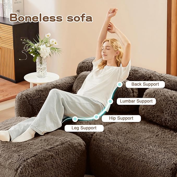 Boneless Couch Sectional Couches for Living Room 114.7'' L Shaped Modular Sectional Sofa with Ottoman Comfy Plush Cloud Couch with Deep Seat Oversized 3-Seater Modular Couches Brown
