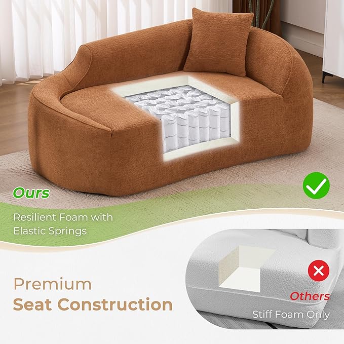 DEINPPA Modern Chaise Lounge with Pillow Chenille Comfy Cloud Couch for Living Room Bedroom Apartment No Assembly Needed-Orange | Lasting Support