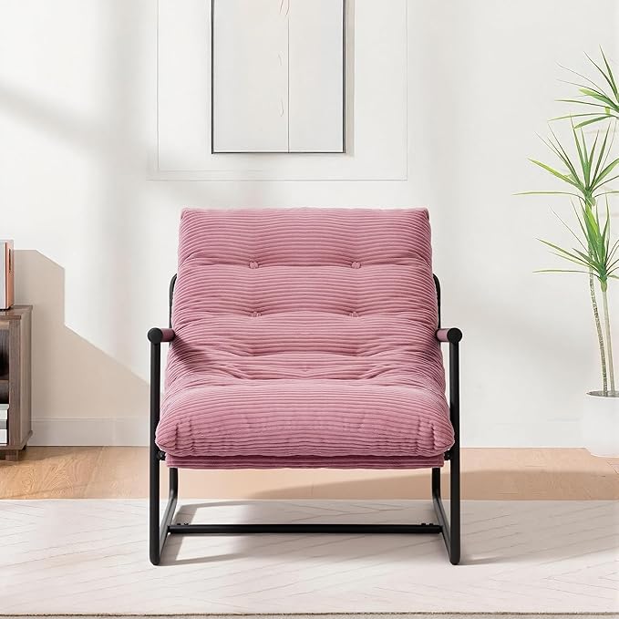 Modern Accent Chair for Living RoomArm Chair with Metal FrameUpholstered Armchair with Soft Cushion for Bedroom Lounge Reading Room (Pink)