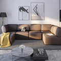 BALUS 120 Sectional Sofa for Living RoomU Shaped Modular Sofa Couch with Ottoman 6-Seat Oversized Sleeper Sofas Deep Seat for Apartment Home OfficeLinen Fabric Brown