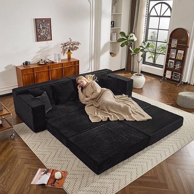 106 Modular Cloud Sofa - Boneless Couch Convertible Sectional with High Density Foam 4-in-1 Sofa Bed/Tatami/L-Shape Couch No Assembly Required