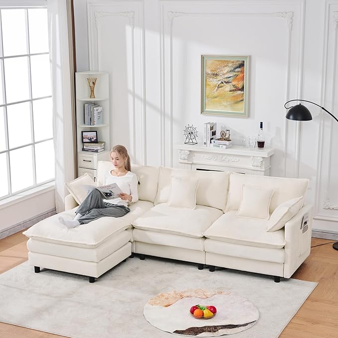 102 Modular Sectional Sofa Premium Chenille Cloud Couch with Reversible Ottoman L-Shaped Oversized Sofa with Side Storage Pockets for Multi-Scene Living Room &amp Home Office