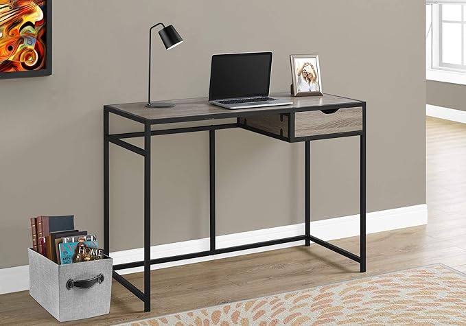 Computer Desk Home Office Laptop Storage Drawer 42 l Work Brown Laminate Black Metal Contemporary Modern