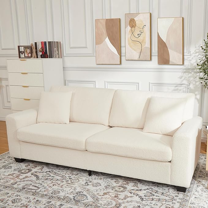 GAOMON 83 Couch for Living Room Comfy Sofa with Deep Seat Modern Sofa with Wide Armrest Removable Cover Teddy Fleece 3 Seater Couch for Bedroom Small Space Apartment Home Office