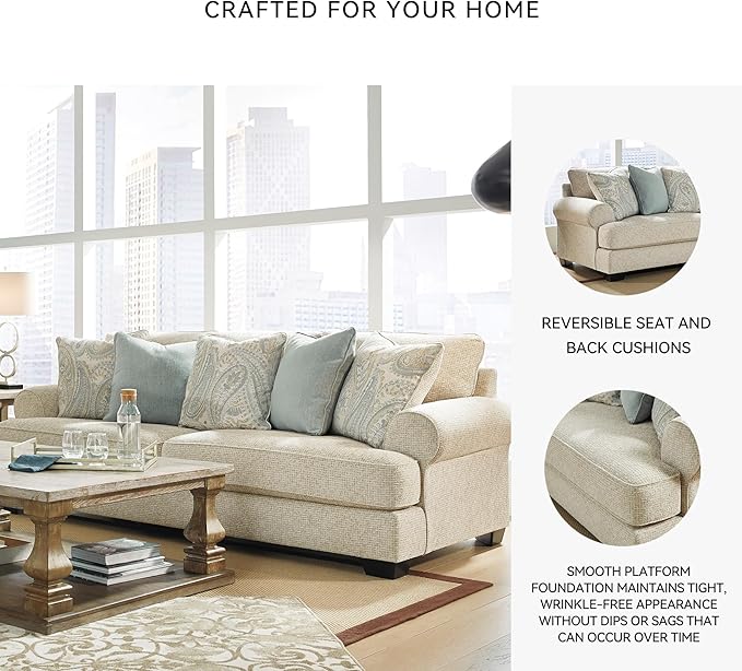 Signature Design by Ashley Monaghan Vintage Sofa with Accent Pillows Reversible Cushions and Rolled Arms Beige