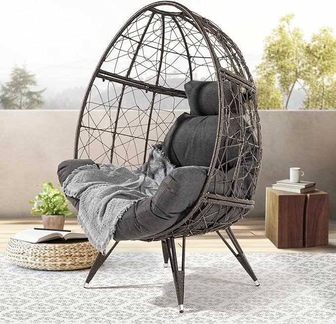 Bme Heavy Duty 400 lbs Capacity Wicker Egg Chairs for Outside &amp Indoor Premium Soft Thick Olefin Fabric Cushion &amp UV 2000 Hours Material Teardrop Design Durable Against Water Weather