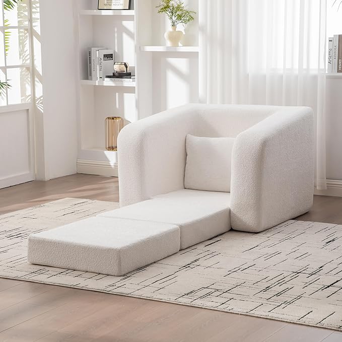 KEIKI 40 Foldable Single Sofa Bed with Armrest &amp Backrest Convertible Chenille Cloud Mattress Chair for Small Apartments Bedroom Reading Nook Dorm Relaxation &amp Guest Sleep Solutions