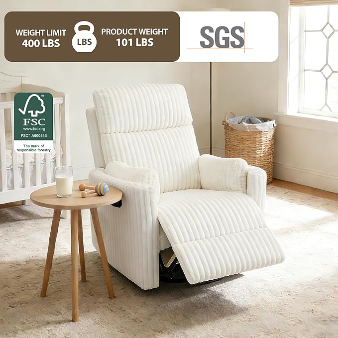 Swivel Rocking Chair Nursery for Adults Swivel Rocker Recliner Glider Barrel Armchair Single Sofa with 2 Pillows for Living Room Bedroom Nursery Beige