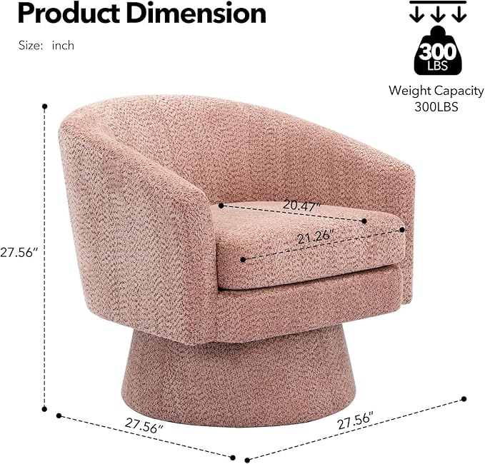 Modern 360° Swivel Accent Chair - Chenille Lounge Reading Sofa with Storage Space Single Club Armchair for Living Room Bedroom Office(Pink)