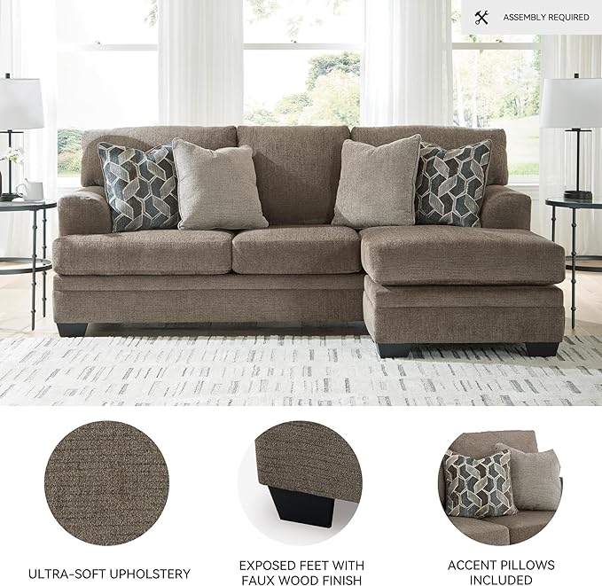 Signature Design by Ashley Stonemeade Casual Right-Arm Facing Sofa Chaise with 4 Toss Pillows Dark Brown