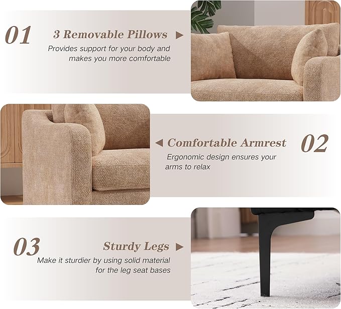 Mlmh &amp Kngwa Chenille Oversized Armchair with Ottoman 45.27 W Comfy Reading Chair and Ottoman Set Big Cozy Chair with 3 Pillows for Living Room Bedroom Reading Nook Wheat