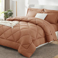 CozyLux Queen Comforter Set Pumpkin - Bed in a Bag Queen Size 7 Pieces Luxury Soft Bed Set for All Seasons Bedding Set with Down Alternative Comforter Sheets Pillowcases &amp Shams