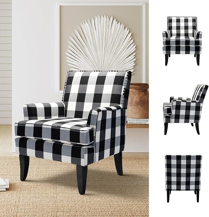 High Back Accent Arms Chair Modern Accent Chair with Wooden Legs Reading Chair with Padded Armrest and Comfortable Cushioned Seat for Living Room Bedroom
