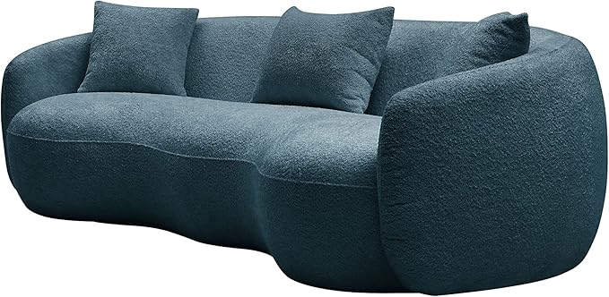 KEVINSPACE Curved Sofa Couch 93.6 3-Seater ModernCouch CurvedSofas for Living Room Boucle Sectional SofaCouch Comfy Cloud Upholstered Sofawith Pillows for Bedroom Office Apartment Blue