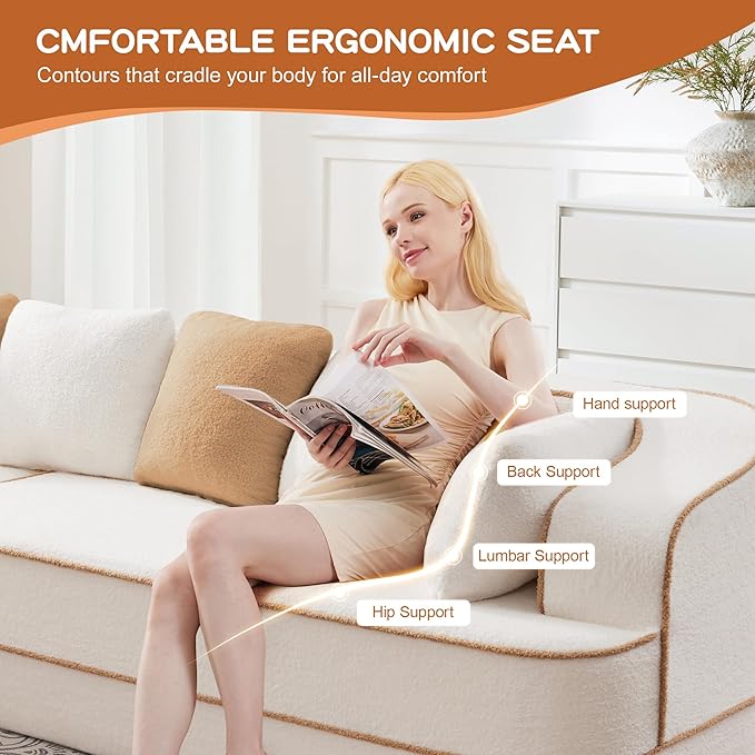 106 Cloud Sectional Couch with L-Shape Chaise Fluffy Comfy Couch 32D Boneless Sofa Deep Seat Sofas &amp Couches for Living Room No Assembly Required (White Left Facing Chaise)