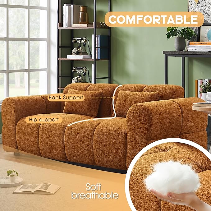 80 Modern Sofa Couch Comfy Deep Seat Teddy Cloud Sofa Upholstered 3-Seater Boucle Couch Oversized Loveseat for Living Room Bedroom Office Apartment(Coffee)