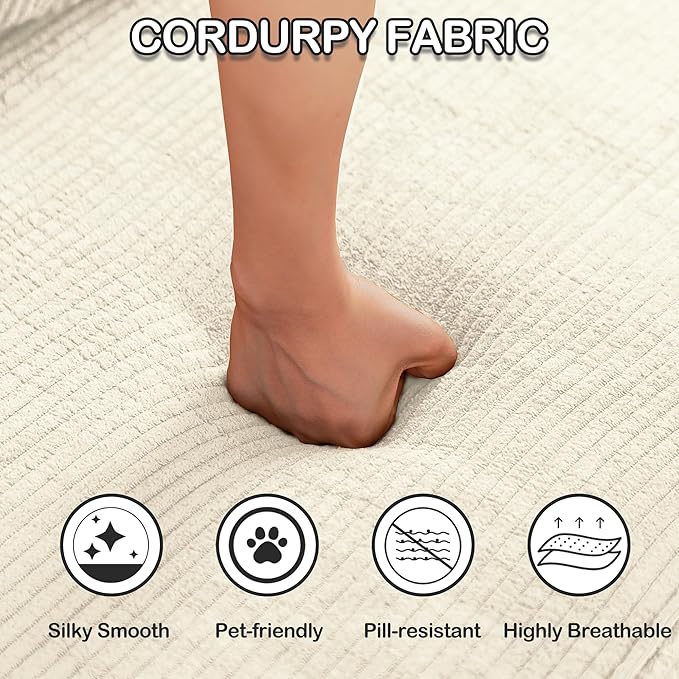 HOMREST 76 Convertible 3-Seat Sleeper Sofa Pull Out Sofa Bed 2 in 1 Folding Floor Sofa Oversized Corduroy Upholstered Boneless Couch with 3 Pillows for Living Room Bedroom (Beige)