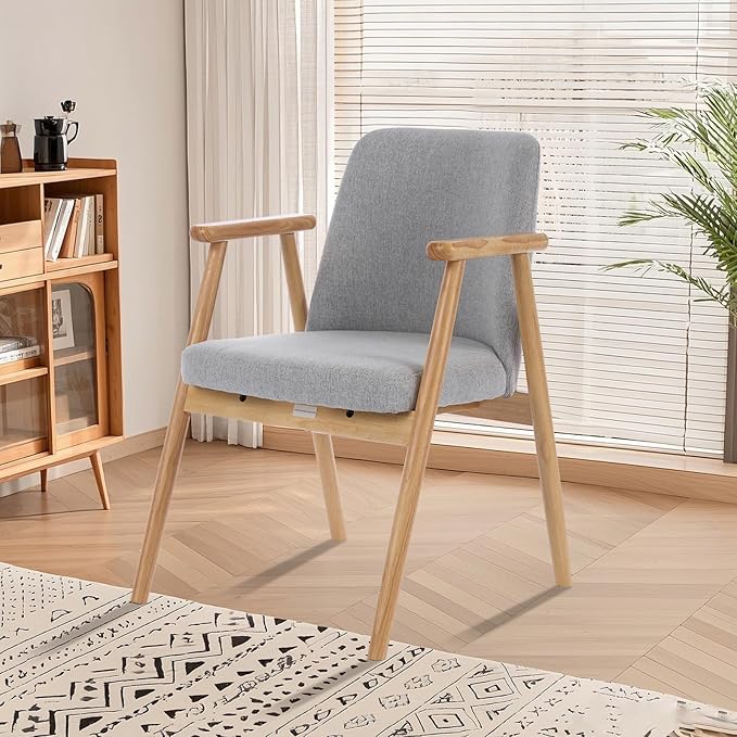Accent Chair Mid Century Modern Armchair Comfy Reading Chair with Soft Seat &amp Solid Wood Legs for Living Room Office Bedroom Vanity (LightGray)