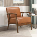 Lexicon Mid Century Modern Accent Chair Faux Leather Upholstered Lounge Armchair Solid Rubber Wood Frame Single Sofa Seat for Living Room/Bedroom/Office/Waiting Area Brown