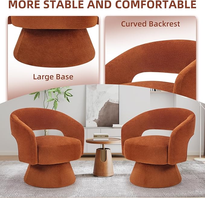 INZOY Swivel Barrel Chair Set of 2 Swivel Accent Chair with Thickened Soft Cushion Modern Chair with Velvet Comfy Round Accent Chair for Living Room Bedroom Orange