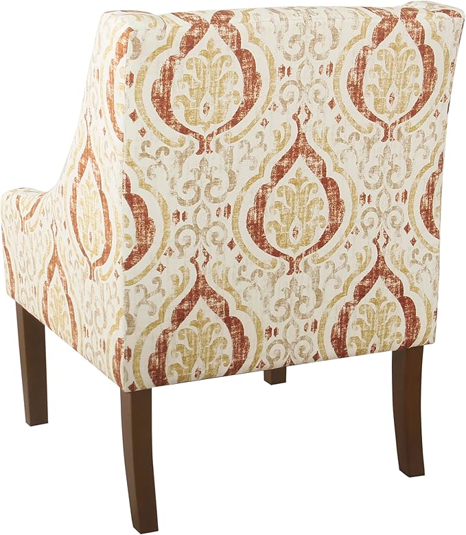 Homepop Home Decor | Upholstered Classic Swoop Arm Accent Chair | Accent Chairs for Living Room &amp Bedroom | Decorative Home FurnitureOrange and Cream Medallion