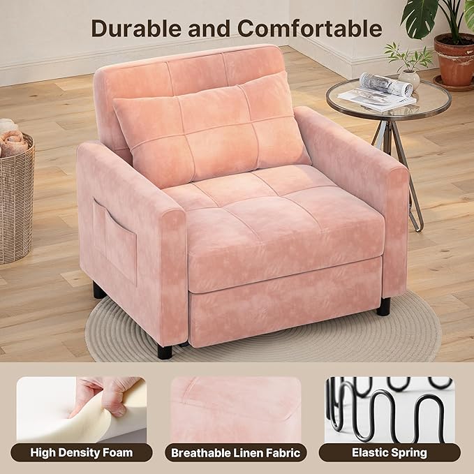 Gizoon Sofa Bed Chair 3 in 1 Convertible Pullout Single Sleeper Chair Bed with Adjustable Backrest Spacious Multifunctional Sofa Couches for Living Room Bedroom Apartment