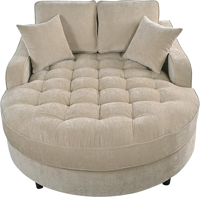 55 Chaise Lounge Upholstered Sofa Bed with Tufted Seat and Detachable PillowsSofa Couch for Living Room (Champagne#q)