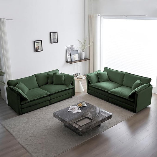 GNIXUU Upholstered Living Room Furniture Sets Inclued 2 Pieces loveseat Sofa Modern Chenille Deep Seat Couch Set for Living Room and Bedroom(2+2 seat Green)