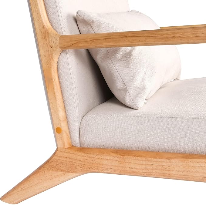 LUCKYERMORE Solid Wood Accent Chair Mid Century Modern Armchair with High BackrestUpholstered Reading Chair for Living Room Bedroom OfficeBeige