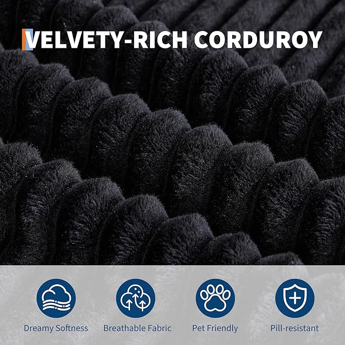 Garvee 55 Round Oversized Chaise Longue Chair Indoor Corduroy Upholstered Boneless Cloud Couch Deep Seat Sleeper Floor Sofa Chair for Living Room Bedroom Apartment Black