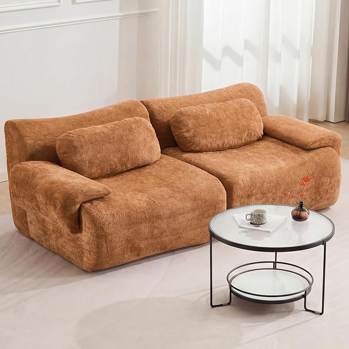 79.6 Boneless Couches for Living Room Set Cloud Modular Sectional Sofa in a Box Memory Foam Modern Couch Big Comfy Compressed Sofas Loveseat for Small Spaces Bedroom Apartment Brown