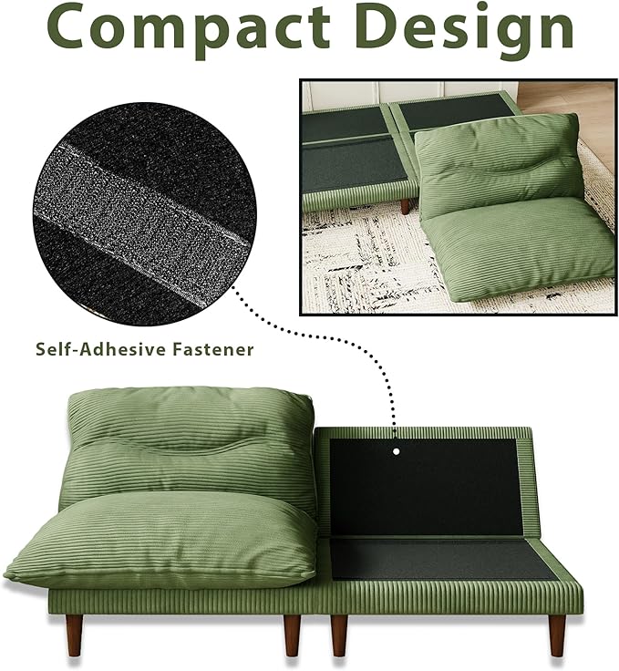 Futon Sofa Bed 4 in 1 Multi-Functional Futon Couch with Adjustable Backrest Convertible Sleeper Sofa Bed and Recliner Lounge Loveseat for Living Room Apartment Office 3 Sets Green