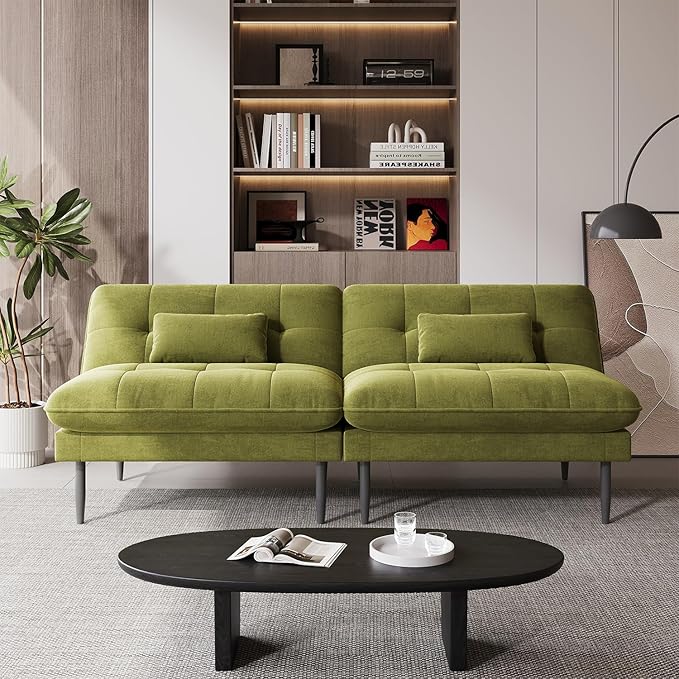 Single Supplementary Unit of The Convertible Module can be Matched with 70 inch Convertible Futon Sofa Bed Used for DIY a Larger Sofa. Olive Green
