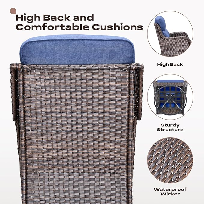 Rilyson Outdoor Patio Furniture Set - Weather Resistant WickerHigh Back6 inch Cushions4 Piece Patio Furniture Set with Swivel Rocker Chairs and Ottomans for Deck Porch YardBrown/Blue