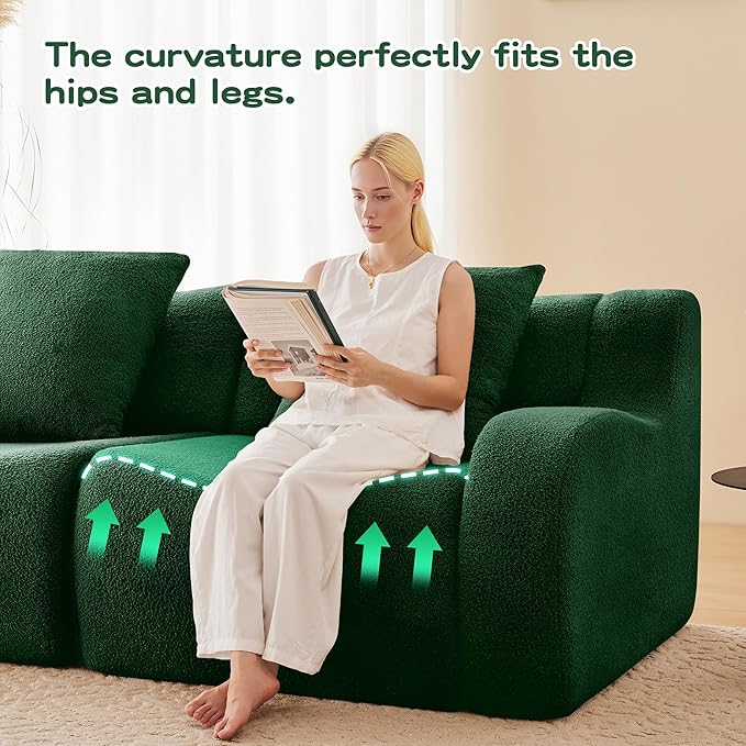 KEIKI 148 U-Shaped Oversized Teddy Modular Sectional Sofa with 2 Ottoman &amp High-Density Foam Cushions &amp Curved Armrest &amp 4 Pillows Streamlined Design Boneless 4-Seater Couch for Living