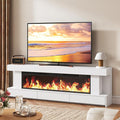 66.2 Fireplace TV Stand with 47 Electric Fireplace Heated Entertainment Center with Fireplace &amp 3 Drawers Modern Wood TV Console with 12 Electronic Flame Colors for Living Room White
