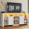 LIKIMIO TV Stand for TVs 80 inch with LED Lights &amp Power Outlet Entertainment Center with Cabinets Adjustable Shelves and Open Shelves Modern Media TV Console Living Room White