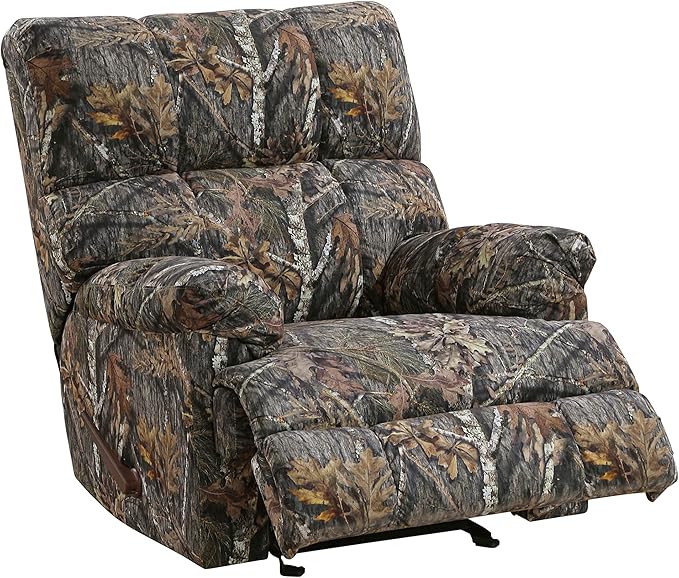 Lexicon Glider Recliner Chair with Lever Handle Textured Microfiber Manual Recliner Plush Stitching Cushion Pillow Top Arms Rustic Armchair for Cabin/Living Room Easy Assembly Camouflage