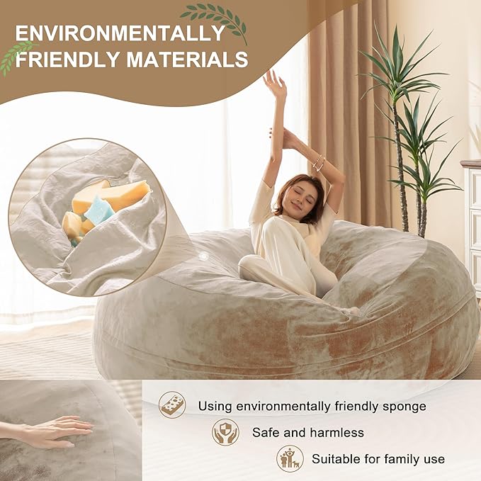 Bean Bag Chair for Adults6FT Oversize Floor Bean Bags Offers Ample Space for AdultsMemory Foam Giant Bean BagsLounger Versatile Design Suits Any RoomMovie NightsReading (Apricot 6FT)