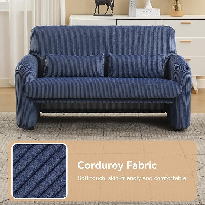 Corduroy Accent Living Room Sets Modern Upholstered Love Seat with 2 Accent Chairs Wide Comfy Leisure Chair Sets for Bedroom Office Blue