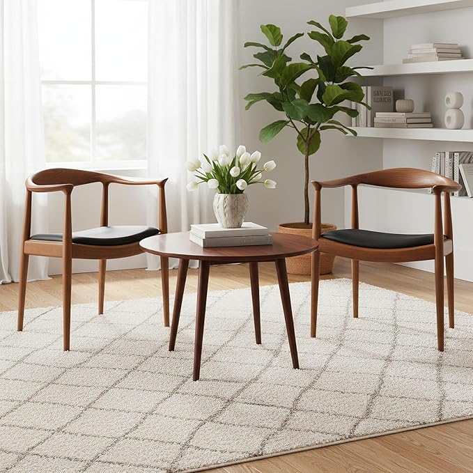 Kennedy Armchair Upholstered Dining Chair Presidential Mid-Century Modern Accent Chair in Chestnut