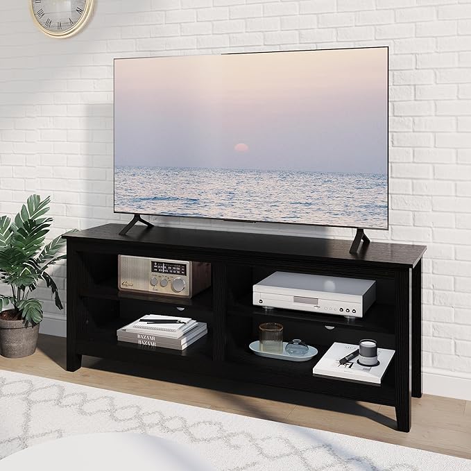 TV Stand for 65 inch TV with StorageModern TV Entertainment Center for BedroomTV Media Console Table with 4 Open Storage Shelve55 inch Wood TV Cabinet Black