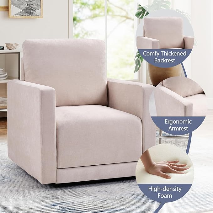 INZOY Swivel Accent Chair Set of 2 Comfy 360° Swivel Chair with Hidden Storage Upholstered Chenille Square Chair for Living Room Bedroom Small Spaces Fully Assembled Beige