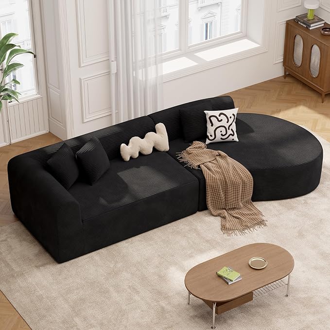 128 Oversized Modern Curved SofaBoneless Cloud Sectional Couch with Deep SeatNo Assembly Required Corduroy Couches for Living RoomBlack1 PCS
