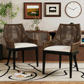 DUHOME 2 Sets Natural Cane Mesh Rattan Accent Chairs Tropical Coastal Woven Back Armchairs with Beige Fabric Cushion &amp Black Tapered Wood Legs Coastal Chairs for Living Room Bedroom