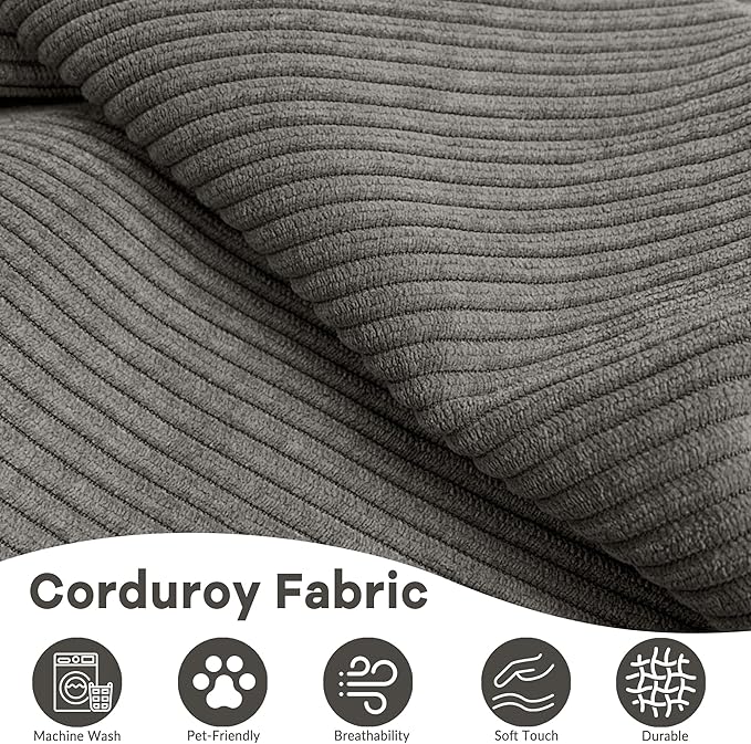 78.8 Modern Convertible Floor Sleeper Sofa Bed Corduroy Modular Boneless Couch with Silver Fixed-Shape Frame No Assembly Futon Cloud Loveseat with Pull-Out Bed for Living Room (Grey)